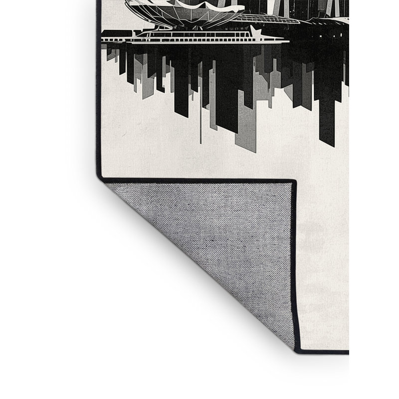 Machine Washable Panameno Sleek & Chic Modern Geometric Rug in Gray – Binding, 4' Square