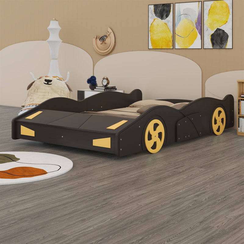 Lit plateforme avec roulettes et rangement Race, Noir / Jaune