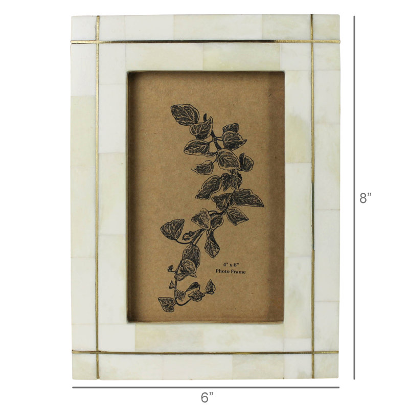 Bone With Brass Grid Frame - 4X6
