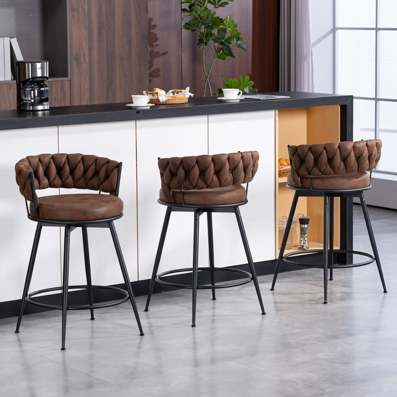 Upholstered Swivel Counter Stool, Dark Brown, Counter Stool (24" Seat Height) 