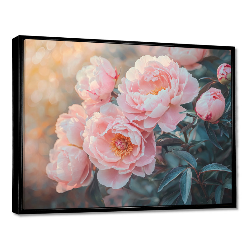 Pivoines par les fermes brise-vent - pivoines, art mural, H 16 po x l 32 po, Floater Framed, Noir, noir, noir, noir