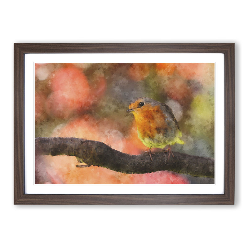 Robin Bird Vol.3 - Picture Frame Painting, Walnut Framed, 27cm H x 36cm W x 2cm D