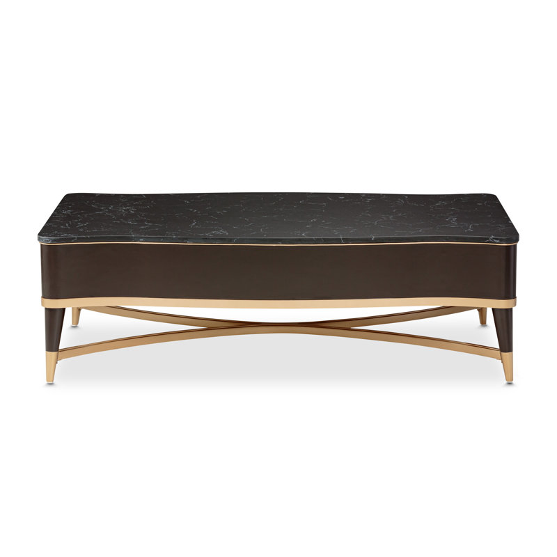 Malibu Crest Marble Coffee Table, Crotch Mahogany/Chardonnay/Walnut