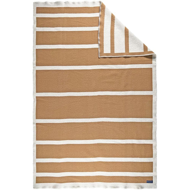 Reversible Framed Stripe Wool Throw, Beige