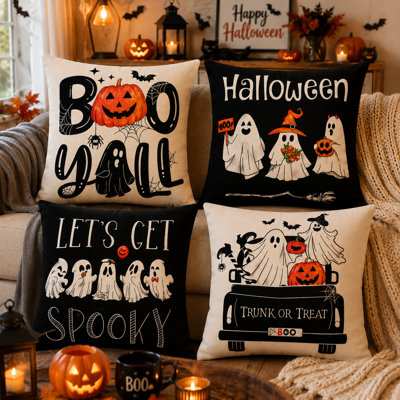 Ensemble de 4 coussins décoratifs d'Halloween pour canapé et décoration intérieure