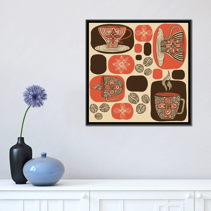 Café rétro, impression sur toile tendue, H 18 po x l 18 po x P 1,5 po, Cadre noir