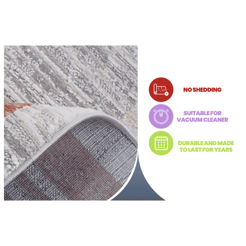 Bordered Area Rug - Modern Geometric Design, Stain Resistant Low Pile Carpet for Living Room, Bedroom, and High Traffic Areas - Brown/Ivory