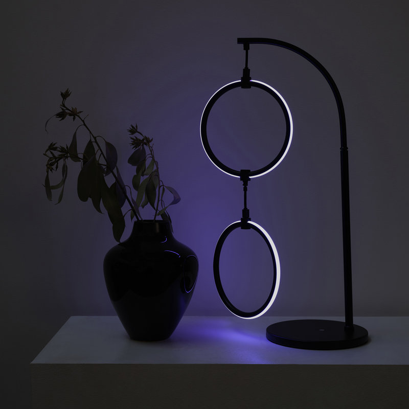 Lampe de table DEL arquée moderne à 2 anneaux 24 po DEL, options de changement de couleur intégrées, Black