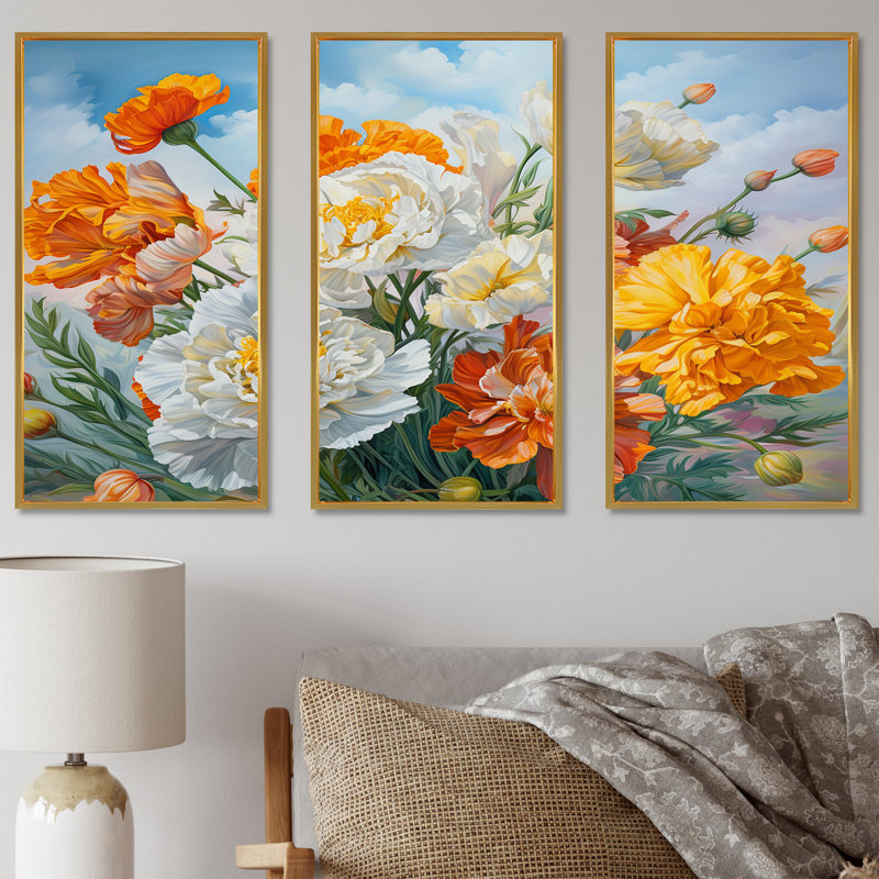 Ensemble de décorations murales jaune discret - fleurs, Gold Floater Framed, H 32 po x l 48 po x P 1 po