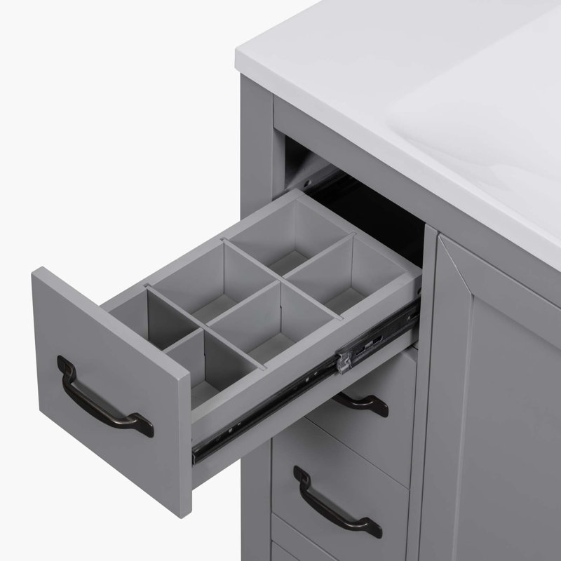 Meuble-lavabo polyvalent avec plusieurs tiroirs et tablette réglable pour un rangement amélioré, Gris