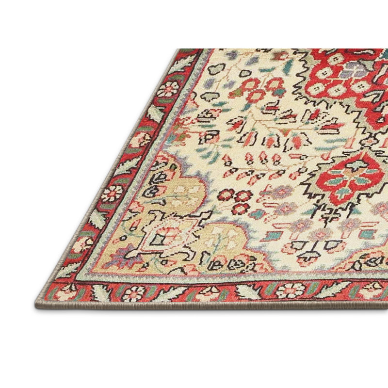 Tapis beige/rouge traditionnel Wawaset, Rectangle 2 pi x 4 pi