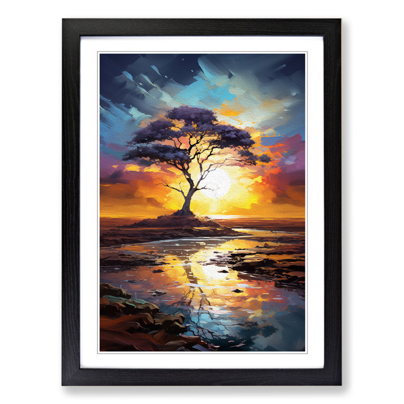 Sunrise Informel - Single Picture Frame Print on Wood, 46cm H x 34cm W x 2cm D, Black