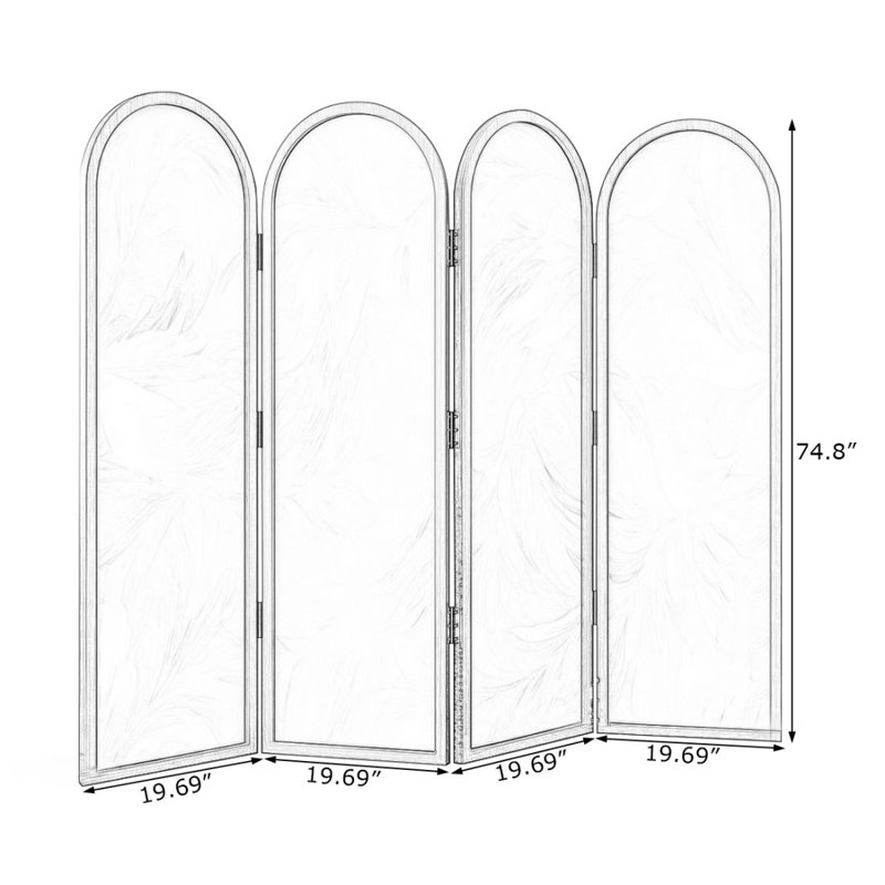 Paravent 4 panneaux en bois massif noir, H 74,8 po x l 78,74 po x P 1,97 po, 4