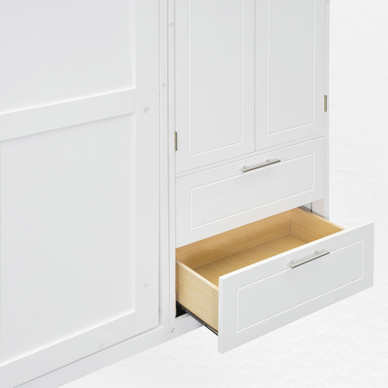 Grand lit escamotable avec garde-robe et armoire, Blanc