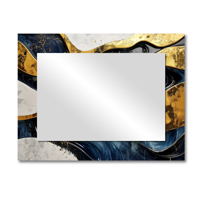 «Hard Edge», bleu et doré, jeu optique en spirale I - art mural miroir moderne - imprimé sur métal, 30 po x 40 po