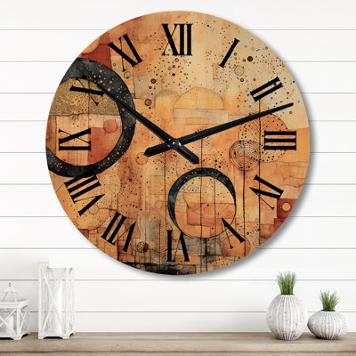 Escape To Serenity Vintage Gold Watercolor - Modern Geometric Oversized Wood Wall Clock