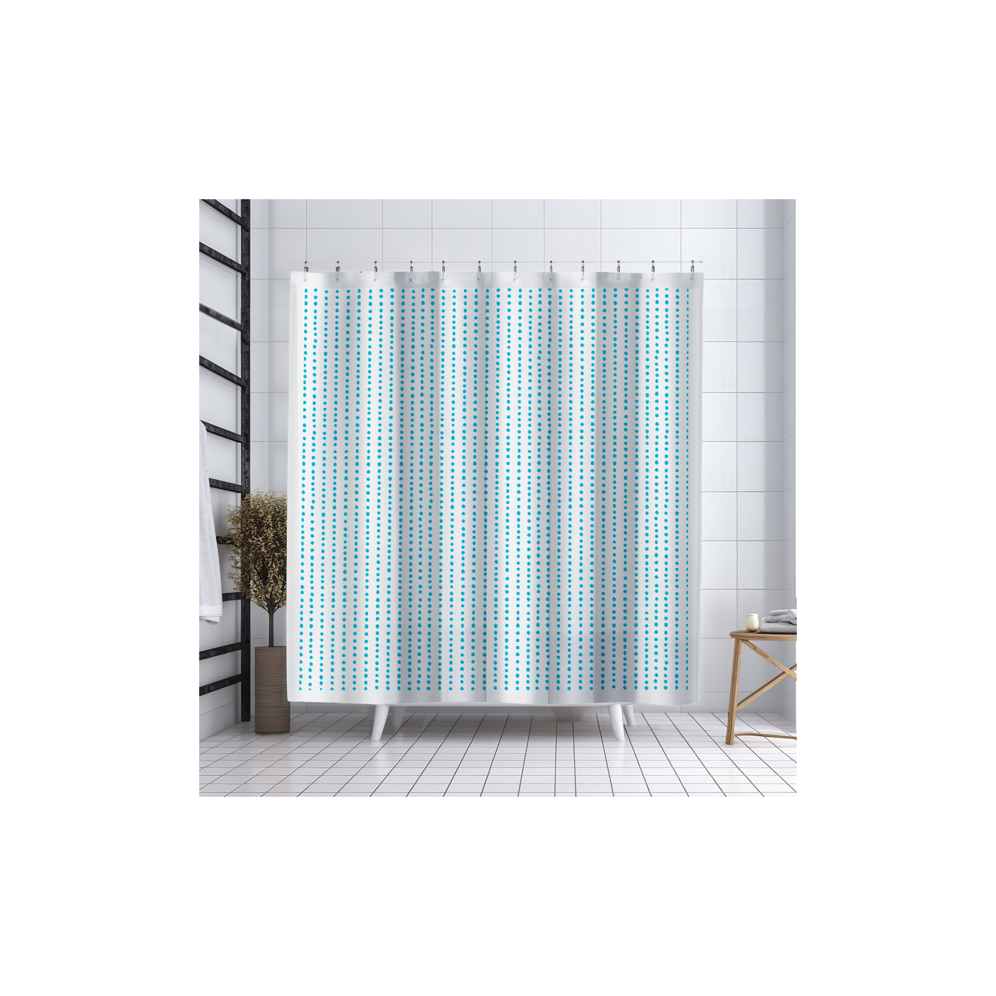 Thora Dots Mid-Century Shower Curtain, Turquoise