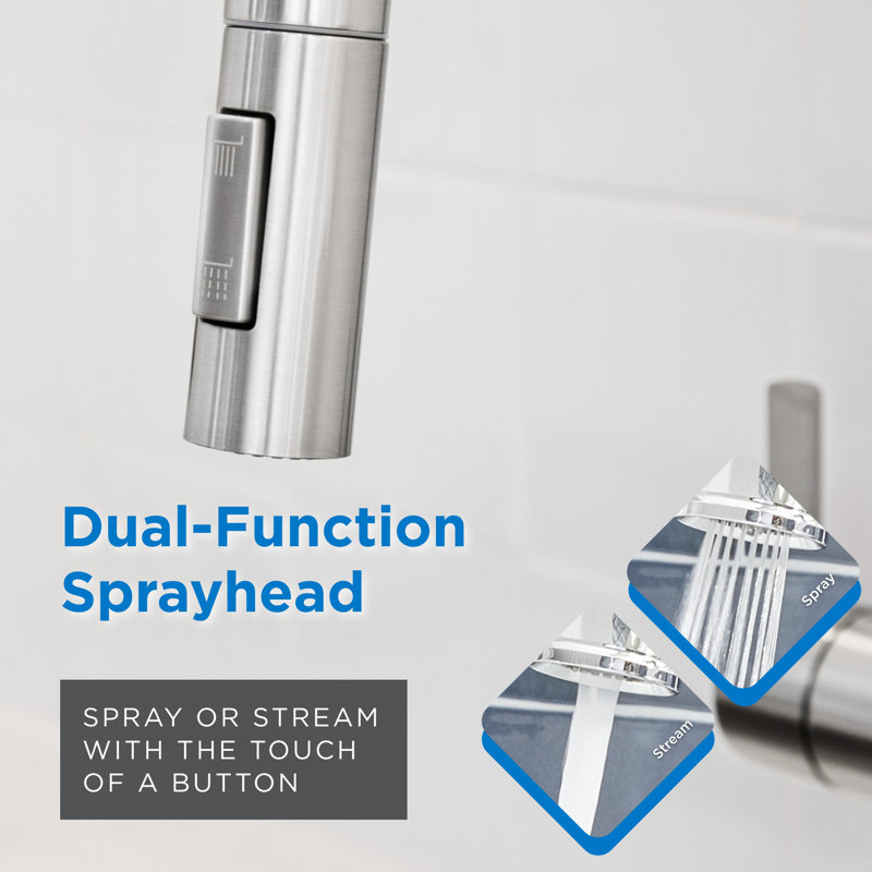 Amalfi 2-Handle Pull Down Sprayer Kitchen Faucet, Stainless Steel