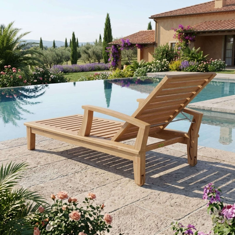 Brianna Outdoor Teak Chaise Lounge