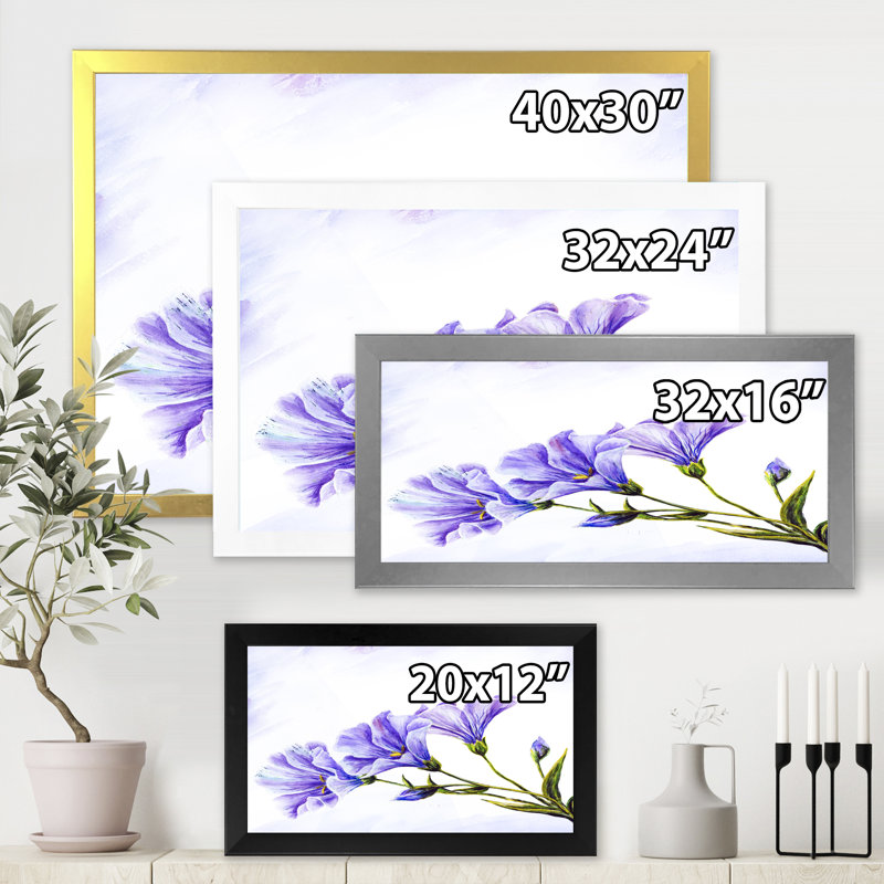 Fleurs bleues - Peinture sur toile, Cadre blanc, H 12 po x l 20 po x p 1 po