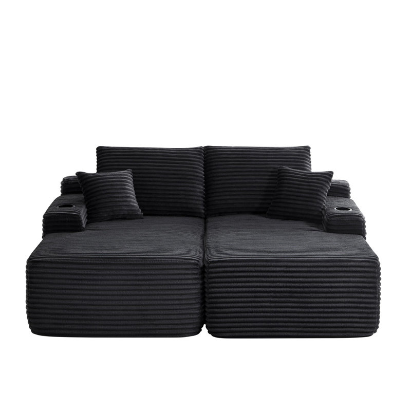 Canapé modulaire en L (noir), Velours côtelé noir
