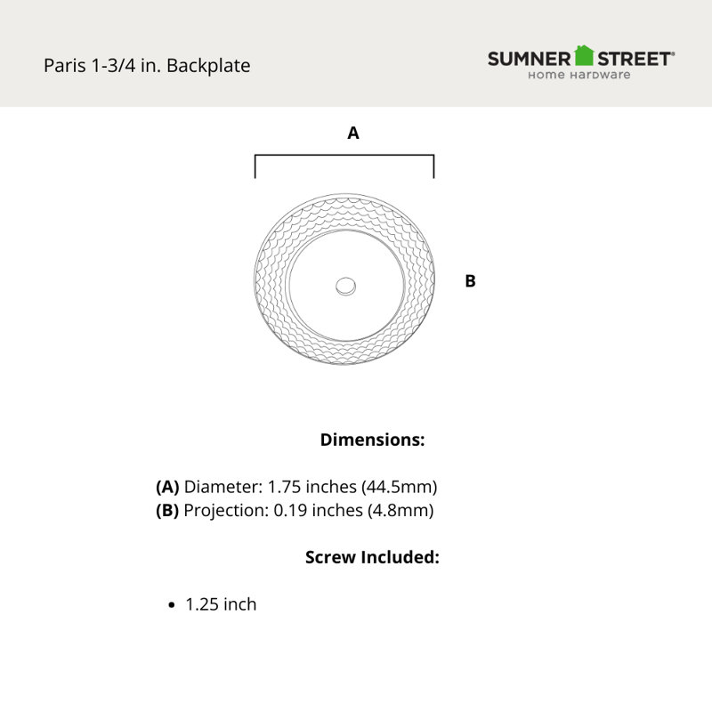 Poignée ronde Paris 1,75 po de diamètre, Nickel poli