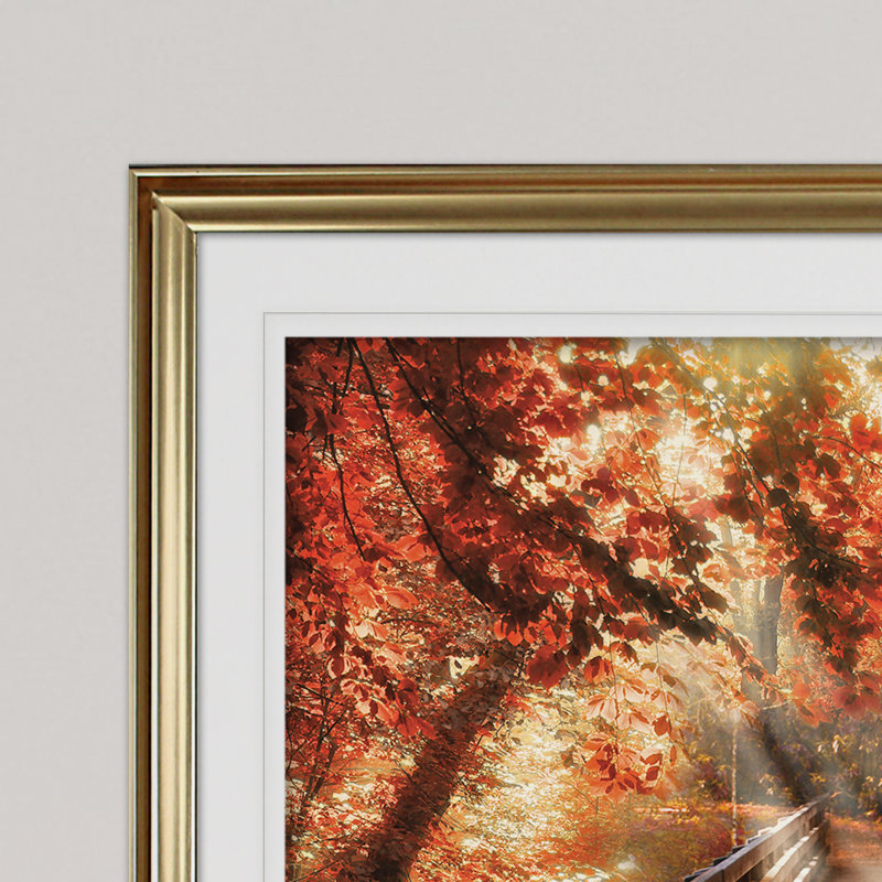 Arenda «Autumn Bridge», reproduction de photo sur toile, Impression encadrée, H 20 po x l 24 po, Doré