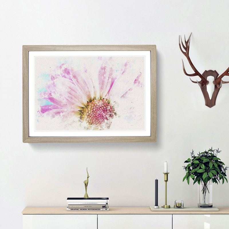 Pink Daisy Flower - Framed Print, 45cm H x 63cm W x 2cm D, Oak Framed