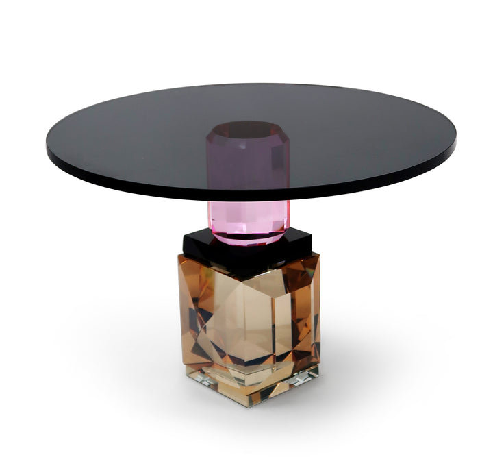 Crystal Cake Plate Black with Amber/Pink Base