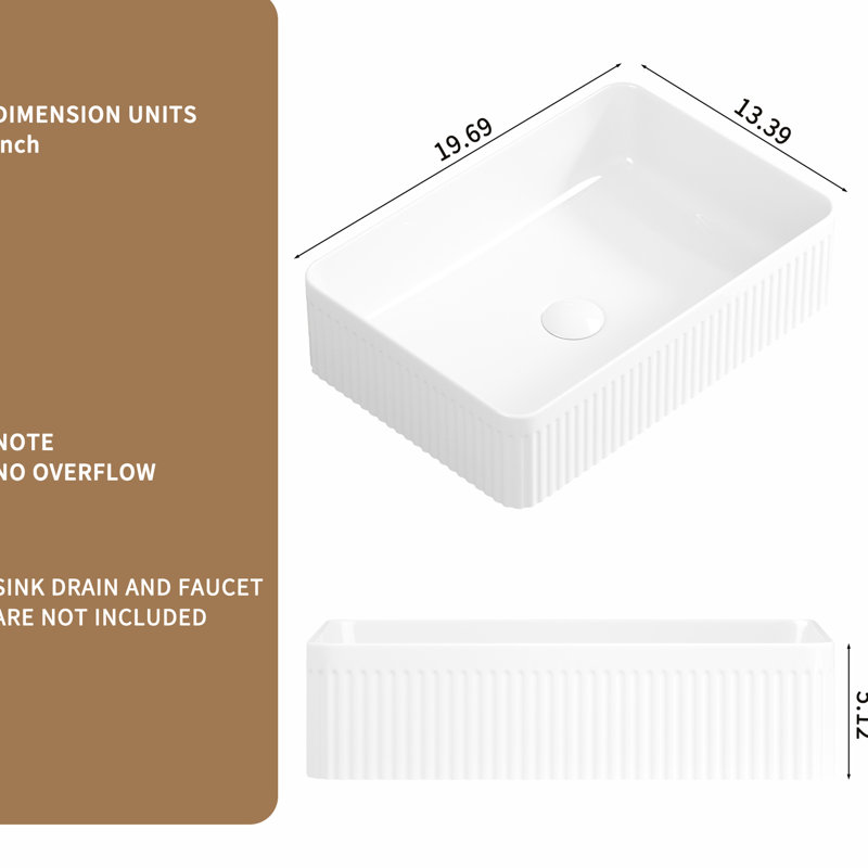 Above - Counter, White Vessel Sink, Bathroom, Ceramic Material, Rectangular Design, Deep Basin, Quick Water Removal