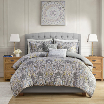 Ensemble de housse de couette en coton 5 pièces très grand gris