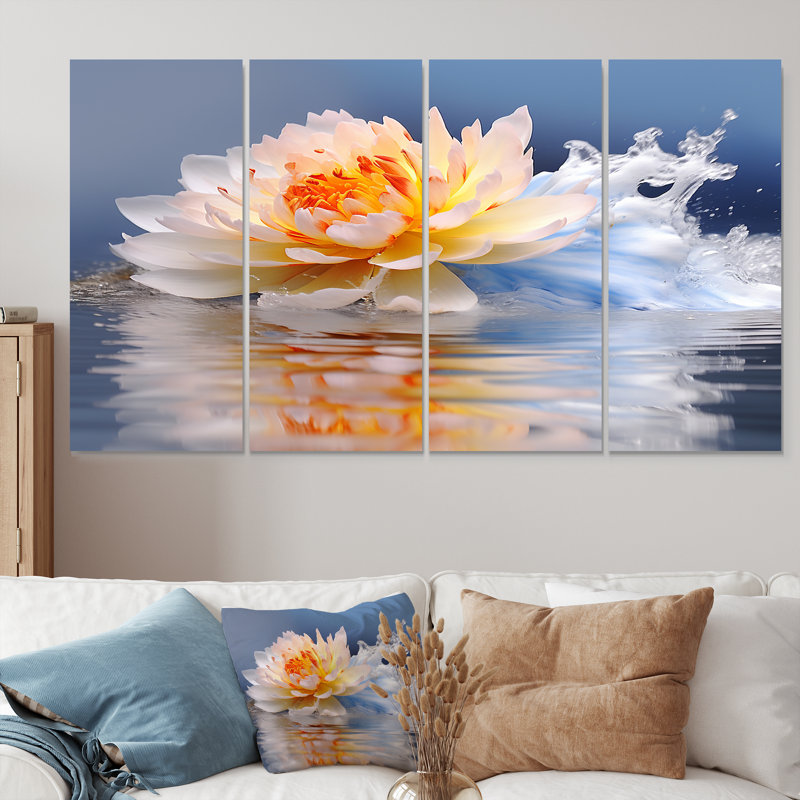Rusnak - Lotus, art mural 4 pièces, H 32 po x l 64 po