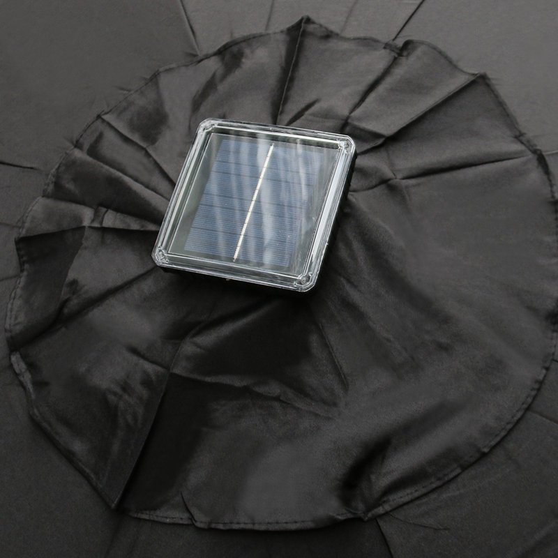 2.5m Round Parasol Tilt Crank Garden Umbrella with LED Solar Lights and Base, Black