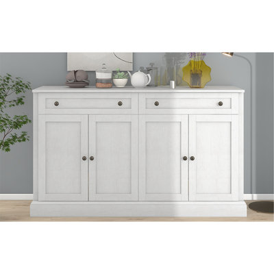 TREXM Kitchen Sideboard Storage Buffet Cabinet with 2 Drawers & 4 Doors Adjustable Shelves for Dining Room, Living Room (White)