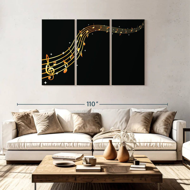 Abarca qui coule des notes de musique dorées, H 48 po x l 74 po