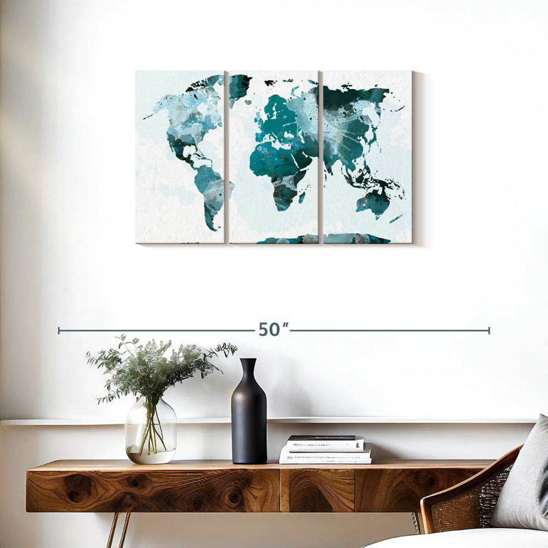 Aliaz Turquoise Splash World Map, 20" H x 33" W