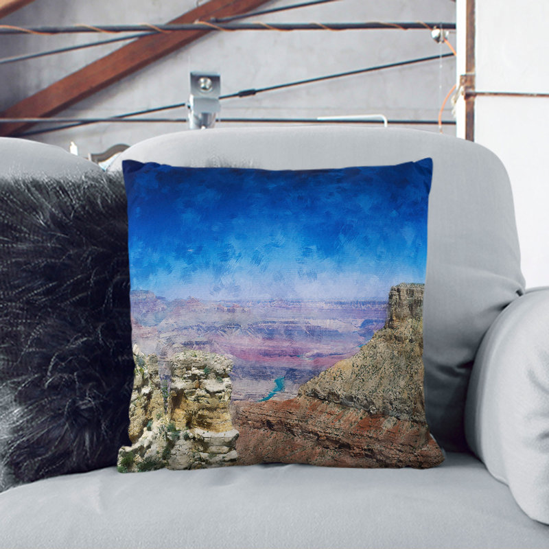 View of the Grand Canyon Painting Scatter Cushion, 40cm H x 40cm W x 15cm D, Black