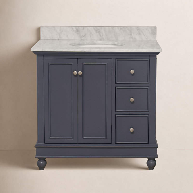 Ensemble de meuble-lavabo simple 36 po Ferdinand, Gris marine, Marbre de Carrare