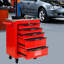 Chariot à outils à roulettes en métal à 5 tiroirs avec roulettes, rouge et noir, verrouillable, poignée à tirer, 4 2 freins, - roulement pour garage atelier atelier toit en acier inoxydable noir, chargement universel de 15 kg-1557004946