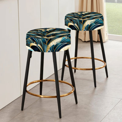 Emerald And Gold Art Deco Pattern - Marble Bar Stools Set Of 2