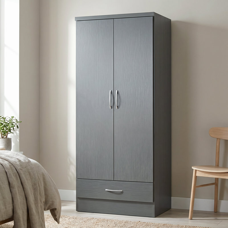 Kosie 1 Drawer Wardrobe, 3D Grey