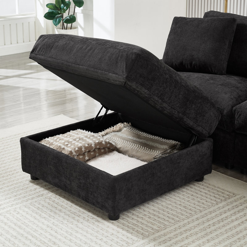 Canapé modulaire moderne en L avec rangement, tissu en polyester durable