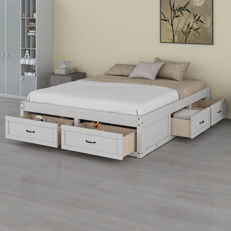 Platform Bed With 6 Storage Drawers, Antique White