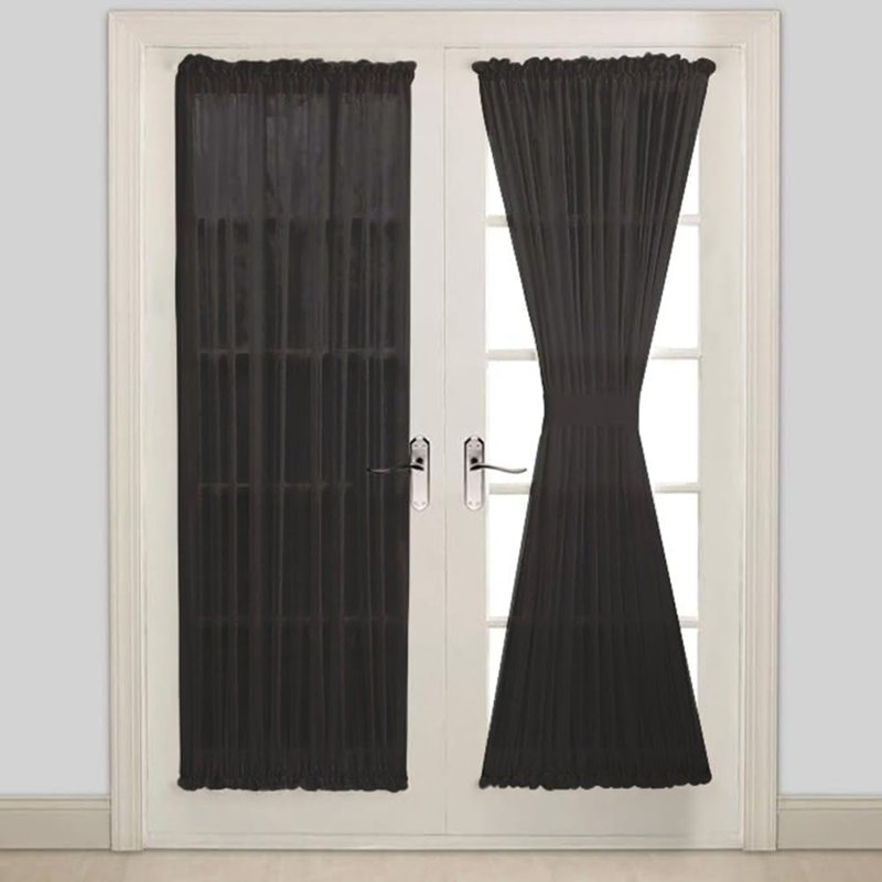 Cardwell Sheer French Door Curtain Panels in Beige, Black and White Colors and 3 Sizes, 40" W x 72" L, Black