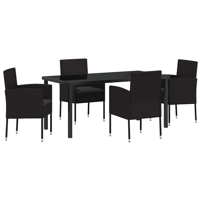  Ensemble de salle à manger de jardin avec coussin 5 pièces en rotin de polyester noir, 28.74" H x 62.99" W x 31.5" D, 4