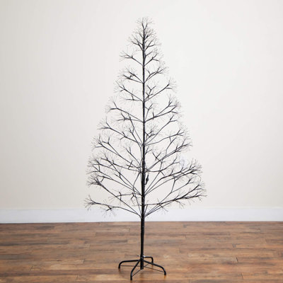 6Ft. Pre-Lit Artificial Halloween Black Starburst Tree With 1680 Fairy Warm White LED Lights
