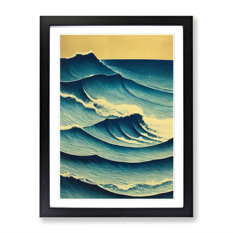 Seascape Sgraffito Vol.2 - Single Picture Frame Painting, Black, 34cm H x 25cm W x 2cm D