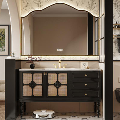 French-style retro rattan bathroom cabinet