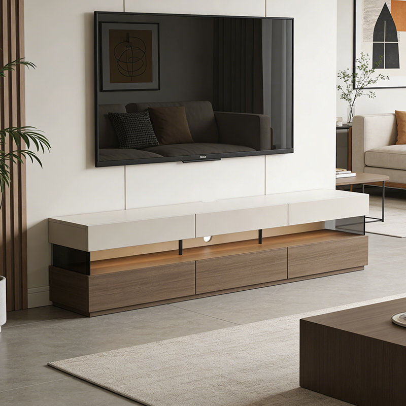 Meuble télé avec rangement Modern Fashion, H 19,68 po x L 78,74 po x l 15,74 po, Off White/Nut Brown