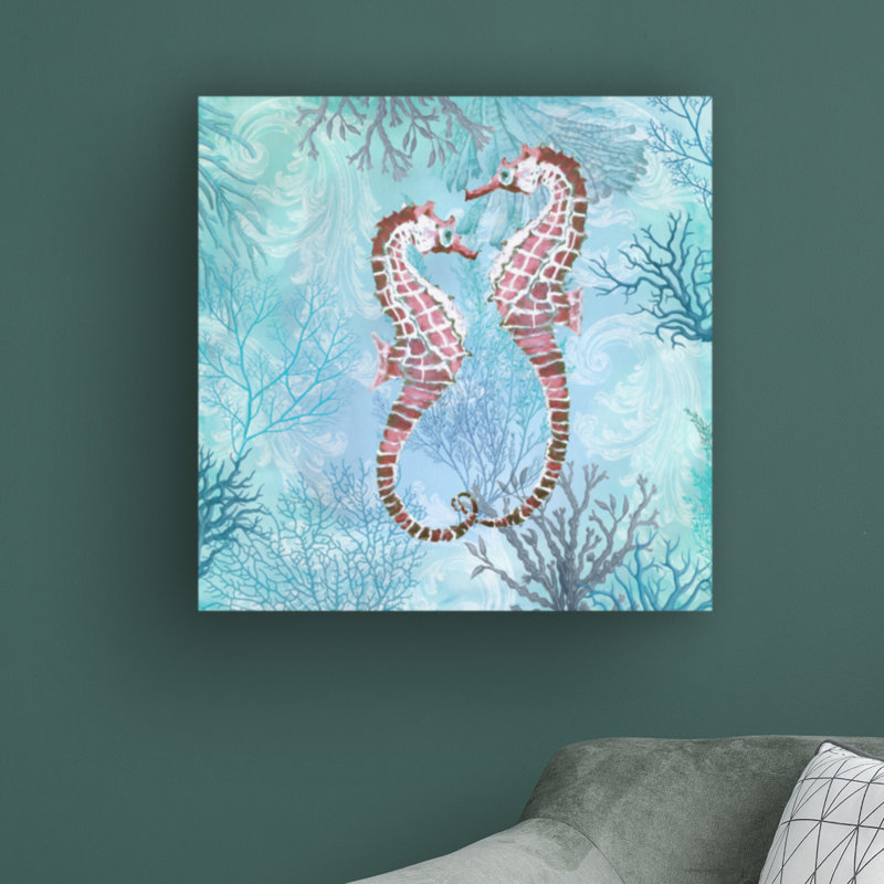 «Marine Love Seahores» par Cora Niele - peinture sur toile tendue, H 24 po x l 24 po x P 2 po